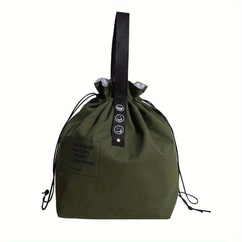 Insulated Lunch Bag Drawstring Handbag Letter Print Picnic Work