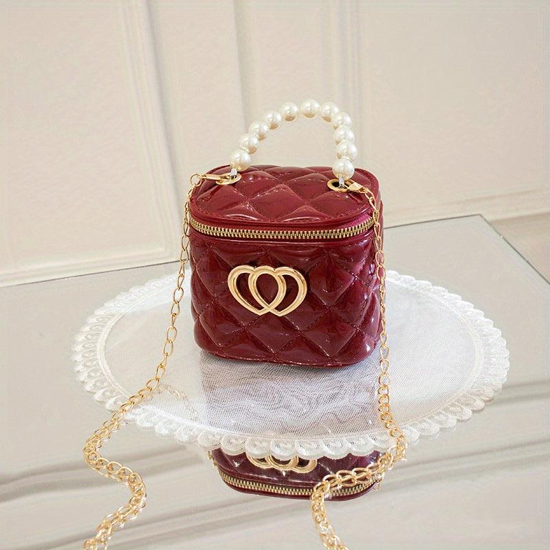 Quilted Pearl Handle Crossbody Bag Metal Chain Shoulder Bag