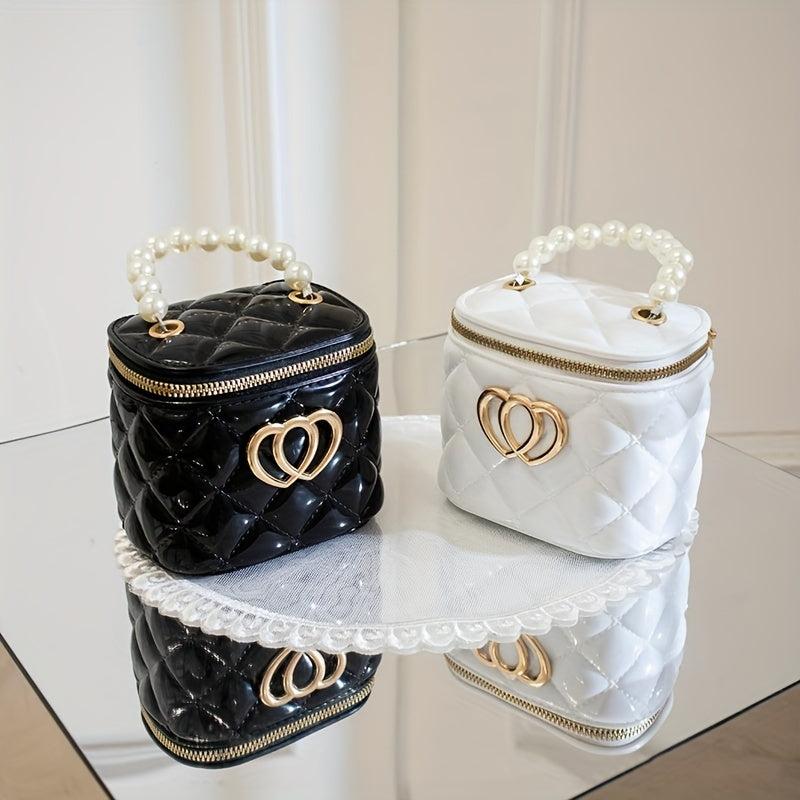 Quilted Pearl Handle Crossbody Bag Metal Chain Shoulder Bag