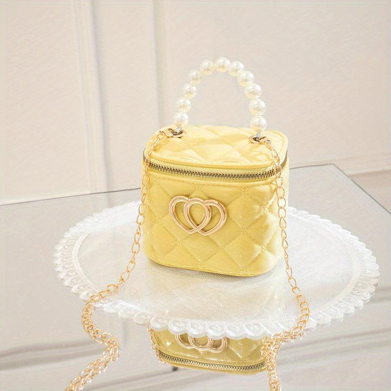 Quilted Pearl Handle Crossbody Bag Metal Chain Shoulder Bag