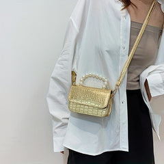 Crocodile Embossed Square Crossbody Bag With Bead Handle