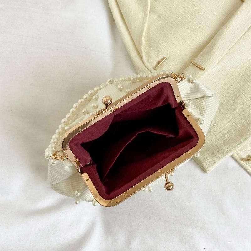 Faux Pearl Handle Stylish Kiss Lock Shoulder Bag