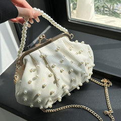 Faux Pearl Handle Stylish Kiss Lock Shoulder Bag