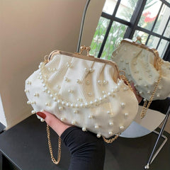 Faux Pearl Handle Stylish Kiss Lock Shoulder Bag