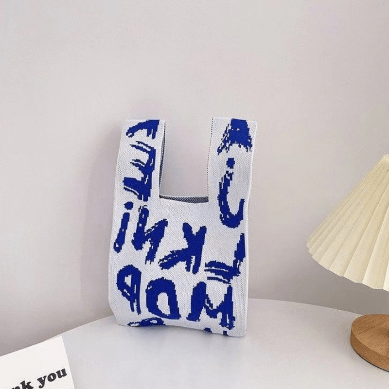 Knitted Satchel Bag Letter Pattern Crochet Handbag