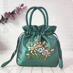 Nylon Floral Pattern Drawstring Phone Bag with Double Handles