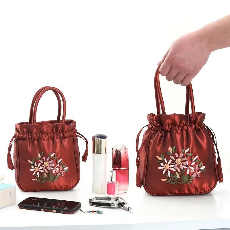 Nylon Floral Pattern Drawstring Phone Bag with Double Handles