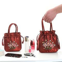 Nylon Floral Pattern Drawstring Phone Bag with Double Handles