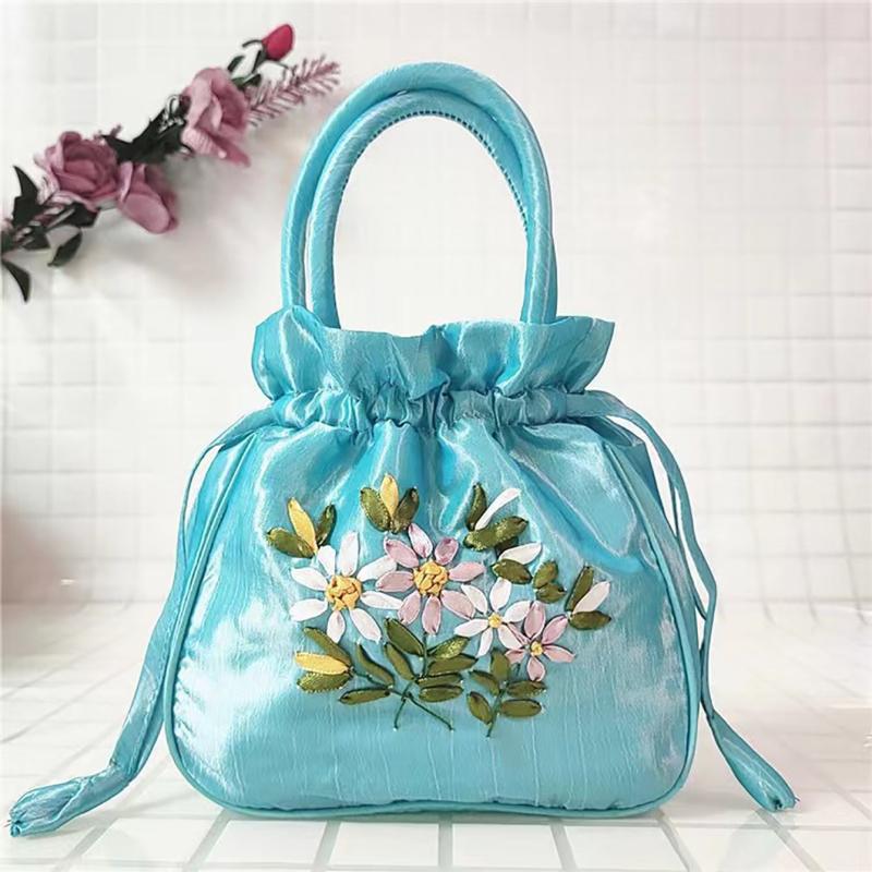 Nylon Floral Pattern Drawstring Phone Bag with Double Handles
