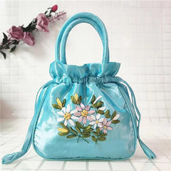 Nylon Floral Pattern Drawstring Phone Bag with Double Handles