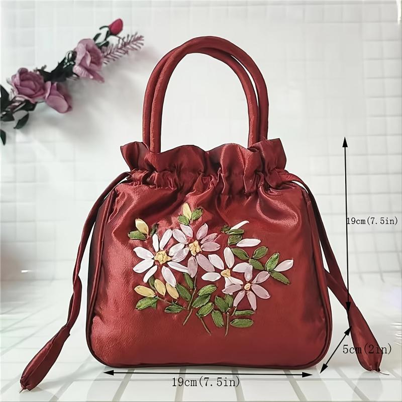Nylon Floral Pattern Drawstring Phone Bag with Double Handles