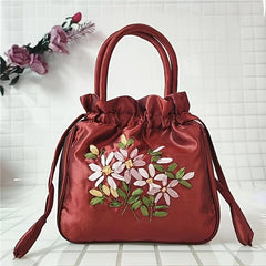 Nylon Floral Pattern Drawstring Phone Bag with Double Handles