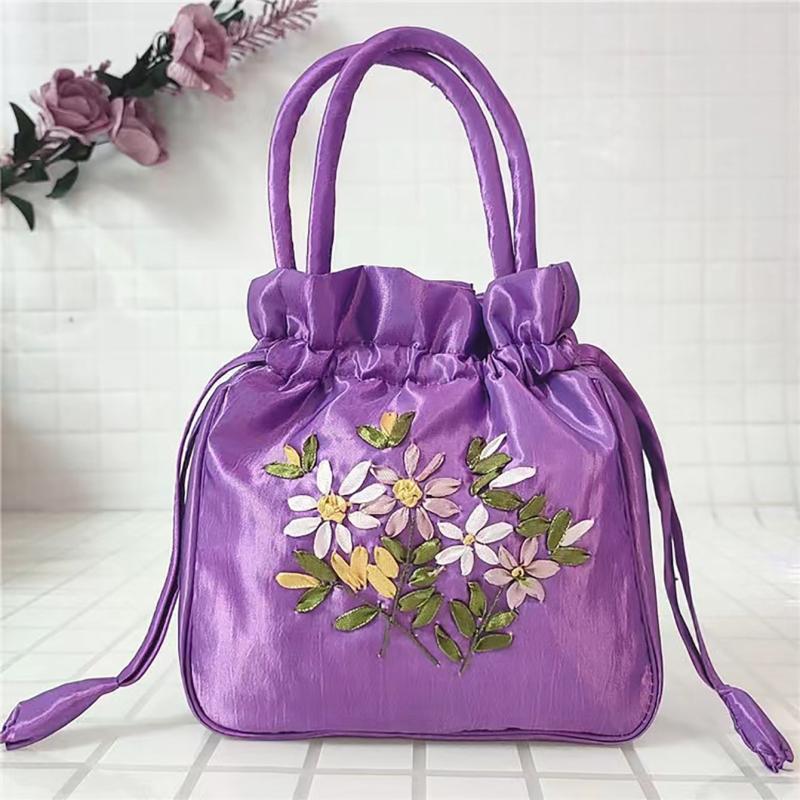 Nylon Floral Pattern Drawstring Phone Bag with Double Handles