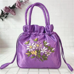 Nylon Floral Pattern Drawstring Phone Bag with Double Handles