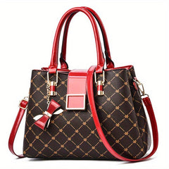 Plaid Shoulder Bag with Bow Pendant