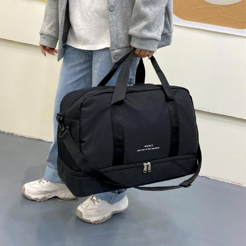 Colorblock Zipper Handbag Travel Duffel Bag Lightweight Large Capacity