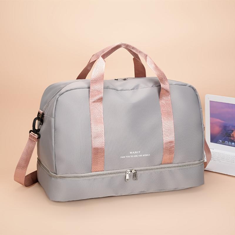 Colorblock Zipper Handbag Travel Duffel Bag Lightweight Large Capacity