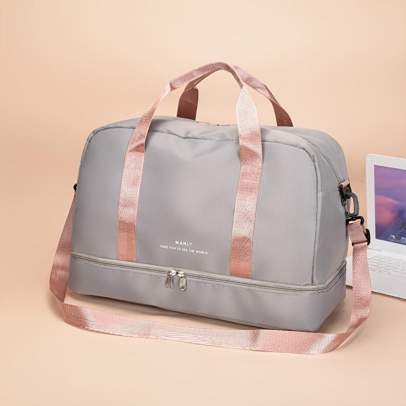 Colorblock Zipper Handbag Travel Duffel Bag Lightweight Large Capacity
