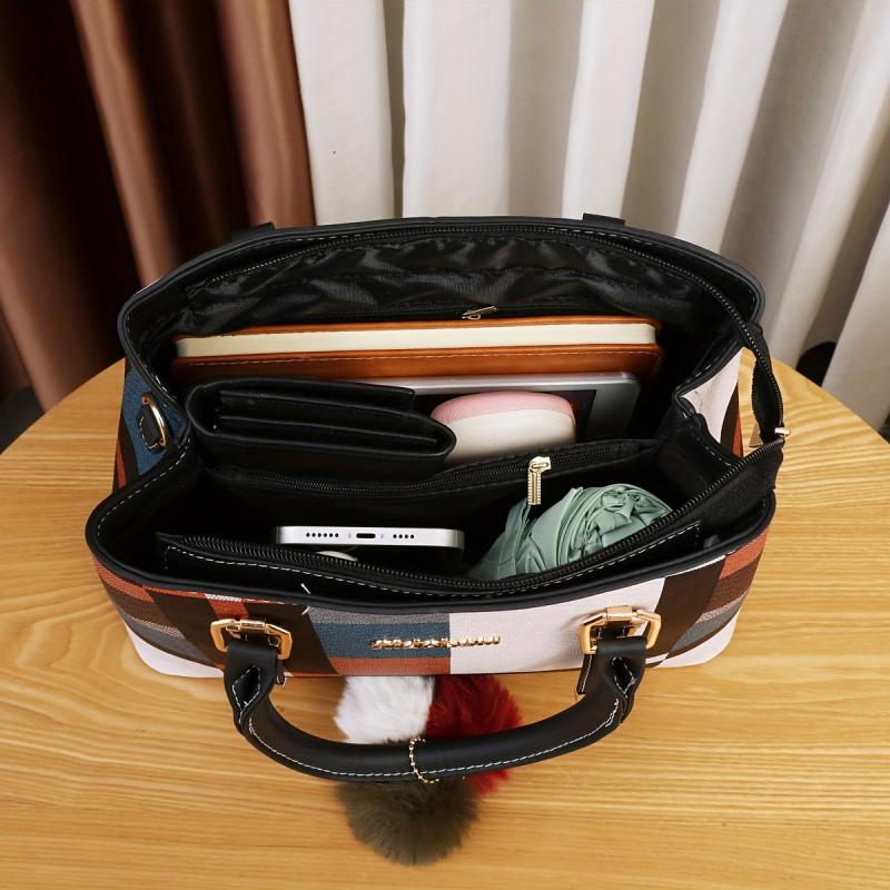 Plaid Crossbody Bag PU Leather Textured Shoulder Bag