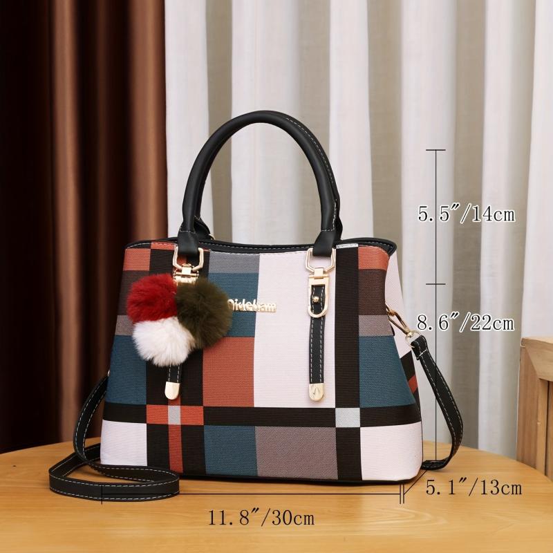 Plaid Crossbody Bag PU Leather Textured Shoulder Bag