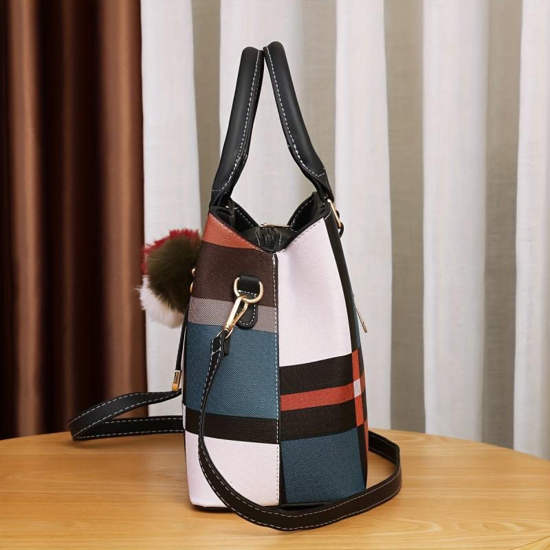 Plaid Crossbody Bag PU Leather Textured Shoulder Bag