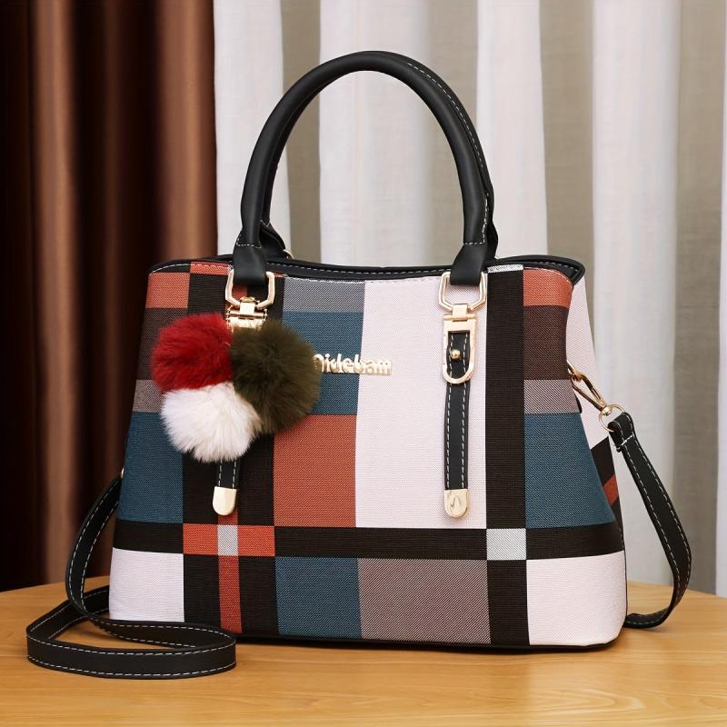 Plaid Crossbody Bag PU Leather Textured Shoulder Bag