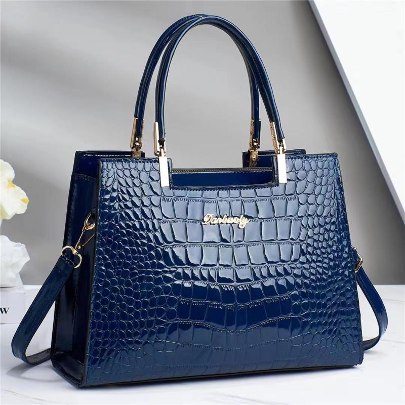 Crocodile Embossed Tote Bag Patent Leather Top Handle Purse