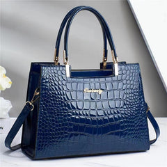 Crocodile Embossed Tote Bag Patent Leather Top Handle Purse