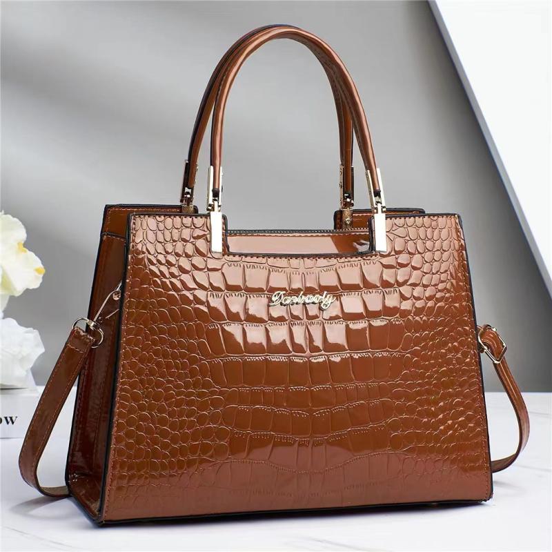 Crocodile Embossed Tote Bag Patent Leather Top Handle Purse