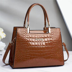 Crocodile Embossed Tote Bag Patent Leather Top Handle Purse