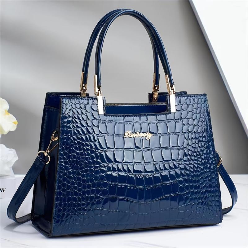 Crocodile Embossed Tote Bag Patent Leather Top Handle Purse