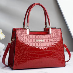 Crocodile Embossed Tote Bag Patent Leather Top Handle Purse