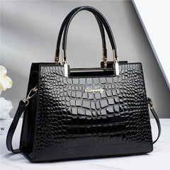 Crocodile Embossed Tote Bag Patent Leather Top Handle Purse