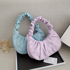 Pleat Portable Handbag PU Leather Armpit Hobo Bag