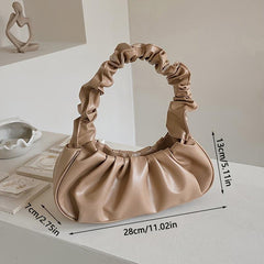 Pleat Portable Handbag PU Leather Armpit Hobo Bag