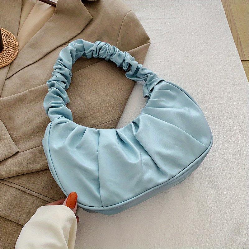 Pleat Portable Handbag PU Leather Armpit Hobo Bag
