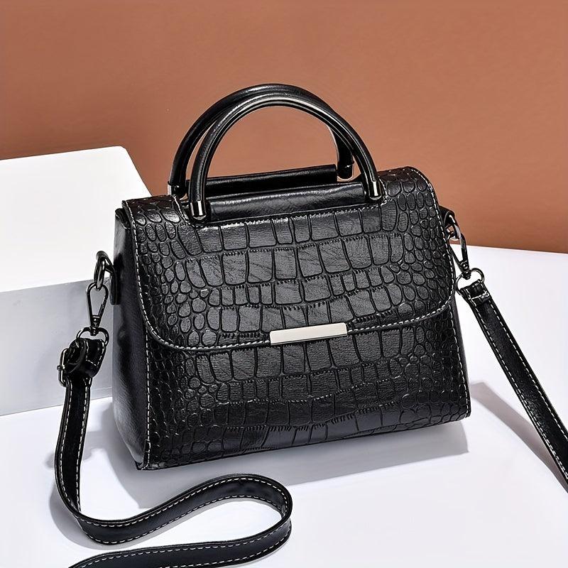 Crocodile Embossed Crossbody Bag Square Flap Shoulder Bag