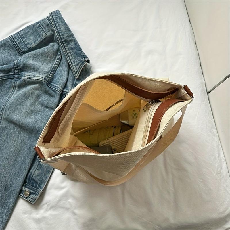 Colorblock Canvas Handbag All Match School Bag