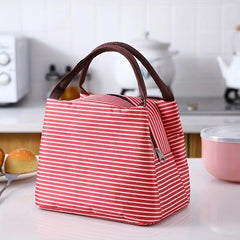 Insulated Lunch Tote Bag Stripe Pattern Handbag Portable Picnic Bag