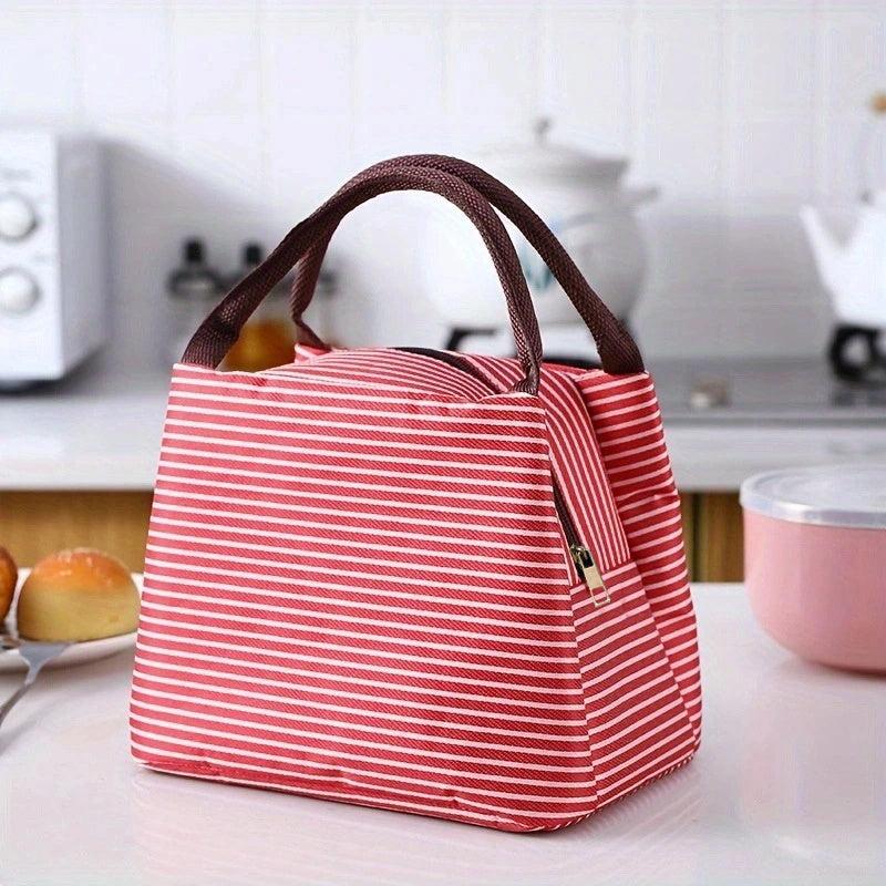 Insulated Lunch Tote Bag Stripe Pattern Handbag Portable Picnic Bag
