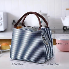 Insulated Lunch Tote Bag Stripe Pattern Handbag Portable Picnic Bag