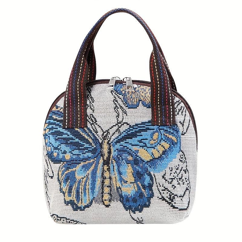 Butterfly Embroidery Shell Bag Women's Canvas Handbags Ethnic Style