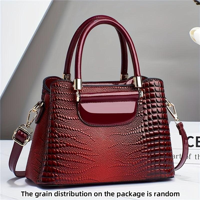 Crocodile Embossed Crossbody Bag Stylish Purse With Removable Strap