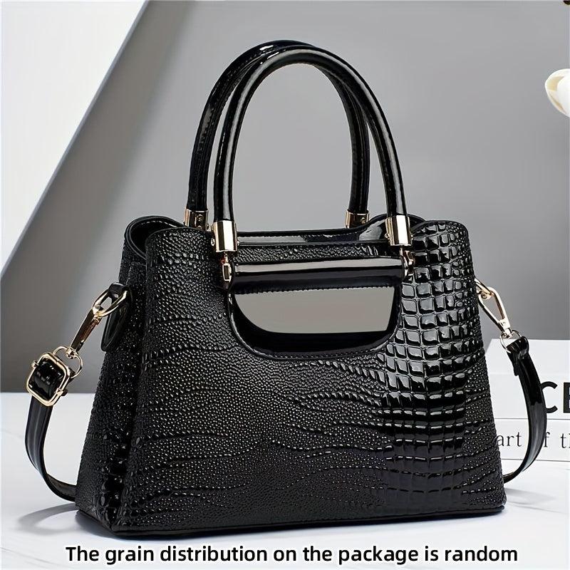 Crocodile Embossed Crossbody Bag Stylish Purse With Removable Strap