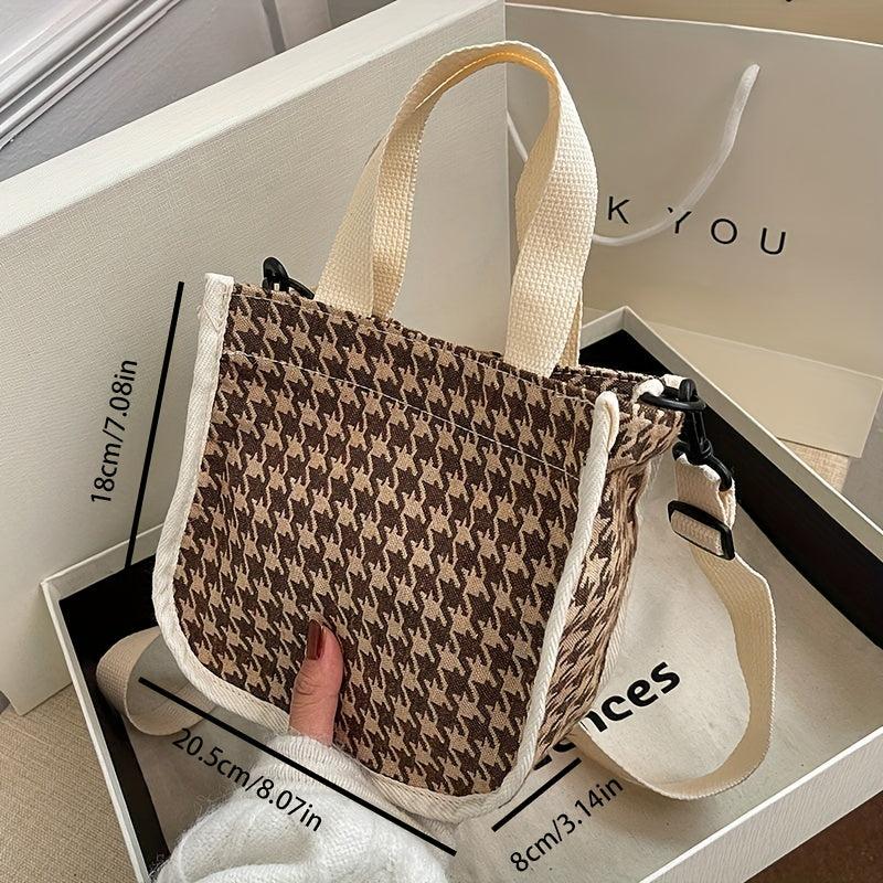 Houndstooth Canvas Crossbody Bag Satchel Purse Women Ladies