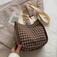 Houndstooth Canvas Crossbody Bag Satchel Purse Women Ladies