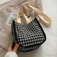 Houndstooth Canvas Crossbody Bag Satchel Purse Women Ladies