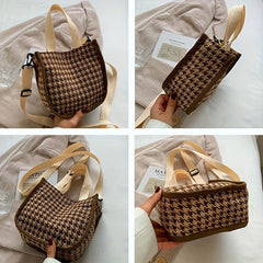 Houndstooth Canvas Crossbody Bag Satchel Purse Women Ladies