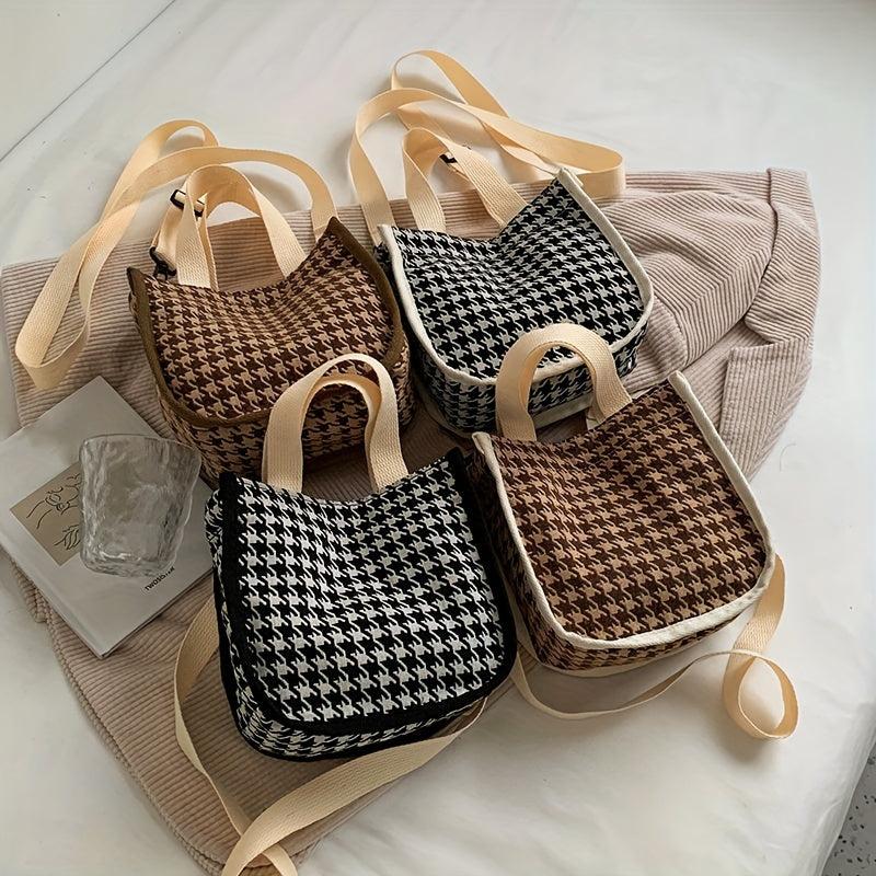 Houndstooth Canvas Crossbody Bag Satchel Purse Women Ladies