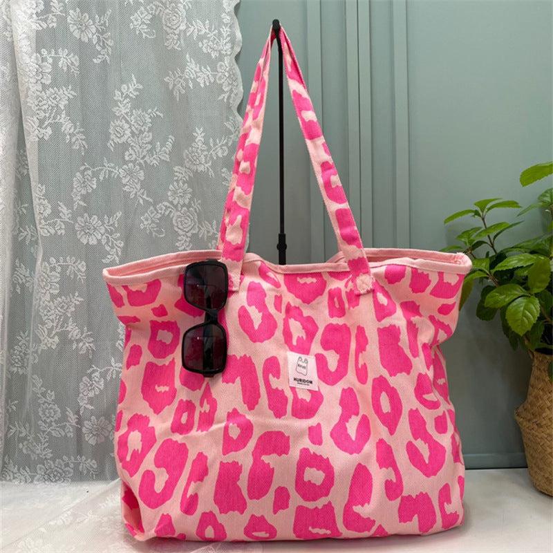 Leopard Pattern Canvas Tote Bag Lightweight Shoulder Bag
